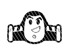 a black and white drawing of a cartoon character with big eyes, holding two chains