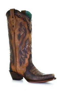 Corral Cognac Overlay & Studs Boot Corral Boots, Studded Boots, Cowboy Boot, Designer Boots, Dressing Room, Cognac, Cowboy Boots, Chelsea, Cowboy