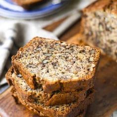 two slices of banana bread on a cutting board