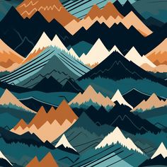 an abstract mountain scene with blue, orange and white mountains