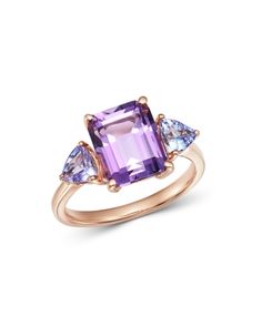 Bloomingdale's Amethyst & Tanzanite Cocktail Ring in 14K Rose Gold - 100% Exclusive Rose Gold Stackable Rings, Amethyst Cocktail Ring, Amethyst Ring Vintage, White Gold Diamond Band, Amethyst Ring Engagement, Jewelry Styles, Rings Jewelry Fashion