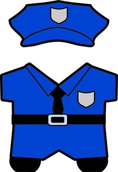 a blue police uniform with a tie and hat on it's chest, cut out from