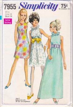 two women in dresses and sandals on the cover of a sewing pattern, with an image of