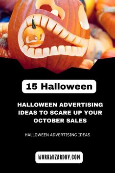 an advertisement for halloween advertising with pumpkins in the background