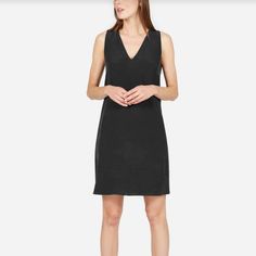 I Bought This Beautiful Dress Back In The Early Days Of Everlane (2017!) And I Just...Never Used It. 100% Silk I've Only Tried It On A Few Times But Never Found The Occasion For It. It's Double Lined And Super Soft. There Are A Couple Imperfections On The Seam And On The V-Neck (See Pictures), I Can't Tell If It Was Always Like That Or They're From Keeping It Stored For So Long. Black V-neck Sleeveless Dress For Work, Black Shift Mini Dress With V-neck, Black V-neck Sleeveless Dress For Date Night, Casual Black V-neck Dress For Work, Elegant Fitted Everlane Dress, Mockneck Dress, Sleeveless Cotton Dress, Ribbed Tank Dress, Midi Tank Dress