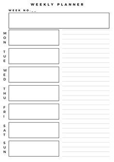 the weekly planner is shown in black and white, with lines drawn across it to help you