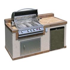 an outdoor bbq with grill and sink