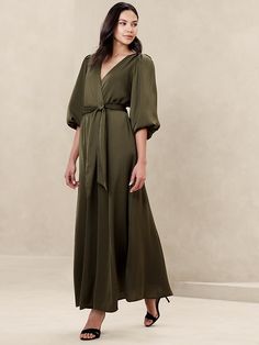 Petite Wedding Guest Dresses, Satin Wrap Dress, Green Wrap, Cocktail Attire, White Halter Maxi Dress, Maxi Shirt Dress, Maxi Slip Dress, Pleated Maxi Dress, Banana Republic Factory