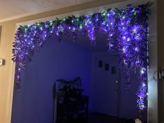 Wisteria archway with fairy light Wisteria Fairy Lights, Mystic Room Decor, Wisteria Room Decor Diy, Diy Mystical Decor, Mystical Room Aesthetic, Fairy Office Decor, Wisteria Lights, Purple Fairy Room, Dark Fairy Decor