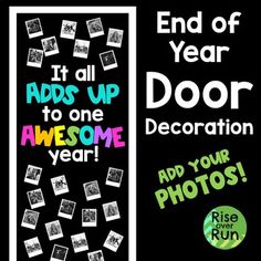 an advertisement for the end of year door decor contest with photos and words on it