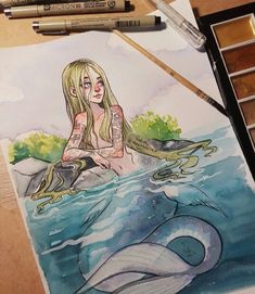 People Watercolor, Mermaid Drawings, Mermaid Painting, Painting People, Mermaid Art, Arte Fantasy, Art And Illustration