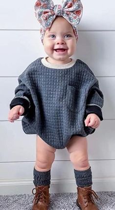 Cute Bubble Romper that works great for indoor playdates or holiday festives! Playful Fall Sweater For Playtime, Gray Tops For Winter Playtime, Gray Winter Tops For Playtime, Playful Winter Sweater For Playwear, Long Sleeve Tops For Winter Playtime, Playful Cotton Sweater For Playtime, Cotton Sweater For Playtime, Fun Winter Tops For Playtime, Cozy Long Sleeve Sweater For Playtime