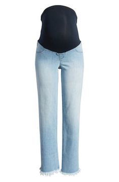 Keep your style relaxed in these full-length, low-stretch jeans made with a stretchy over-the-bump waistband for secure support throughout each trimester. 32" inseam; 15 1/2" leg opening 99% cotton, 1% spandex Machine wash, tumble dry Imported Comfort Stretch Straight Leg Denim Bottoms, Comfort Stretch Denim Bottoms With Straight Leg, Comfort Stretch Denim Straight Leg Bottoms, Straight Leg Comfort Stretch Jeans For Everyday, Comfort Stretch Straight Leg Jeans For Everyday, Comfort Stretch Straight Leg Denim Jeans, Comfort Stretch Straight Leg Jeans, Casual Fitted Nursing Friendly Bottoms, Casual Fitted Bottoms Nursing Friendly