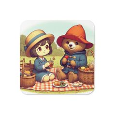 two cartoon characters sitting on a picnic blanket