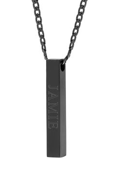 An engravable bar pendant adds a personalized element to this sleek and contemporary necklace. Stainless steel/black plate Imported Contemporary Necklace, Black Plates, Bar Pendant, Steel Necklace, Stainless Steel Necklace, Tag Necklace, Dog Tag Necklace, Nordstrom, Sleek