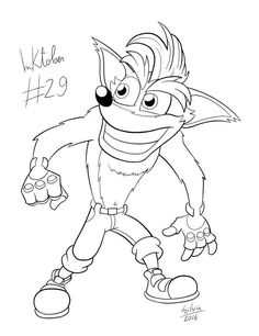 the character from crash, drawn in black and white