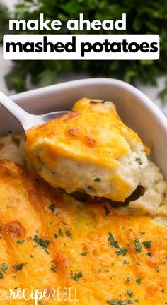 a casserole dish with mashed potatoes and parsley