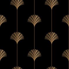 a black and gold wallpaper with an art deco style design on it's side