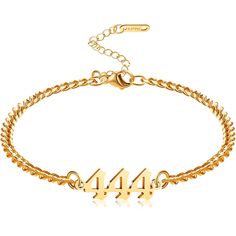 PRICES MAY VARY. 444 Number bracelet for women: the bracelet with 444 number pendant is believed to have positive meanings, for opening the door of opportunity and providing a path to success, thus you can turn your ideas into reality at a rapid speed, and generally achieve your terminal goal Proper size: the stainless steel gold plated number pendant bracelet chain is about 7.5 inches long with a 2 inch adjustable extension chain, which can help you to find a proper and comfortable size for you 444 Number, Anklet For Women, Charm Anklet, Path To Success, Bracelet Dainty, Bracelet Chain, Classic Gold, Charm Gift, Pendant Bracelet