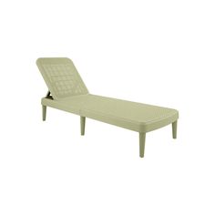 an outdoor chaise lounger with the lid open and legs extended, in light green