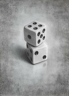 two dices sitting on top of each other in the middle of a drawing,