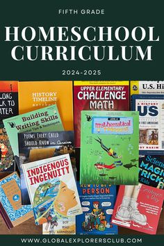 a pile of books with the title fifth grade homeschool curriculum 2014 - 2015