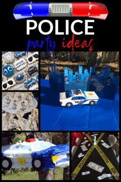 a collage of police themed party ideas