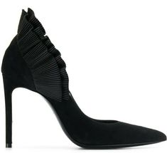 Brand new in original box with dust bag 100% Authentic Lanvin Ruffle Pumps Retail $995+tax=$1081.57 Black suede ruffle ankle pumps from Lanvin featuring a pointed toe, a branded insole, a high stiletto heel and pleated ruffle details on the rear. Leather lining. Padded insole. Covered comfortable heels.  Available  in  Size 36 The heel is 3 7/8 inches Size 38 The heel is 4.25 inches Size 39 The heel is 4.25 inches Made in Italy Sold out in most sizes everywhere ! Classic model! The shoes are in Ruffled High Heel Evening Shoes, Ruffled Pointed Toe Party Heels, Formal Ruffled Heels, Elegant High Heel Shoes With Ruffles, Chic Evening Heels With Ruffles, Elegant High Heel Ruffled Heels, Chic Formal Heels With Ruffles, Elegant High Heels With Ruffles, Elegant Party Heels With Ruffles