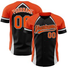 Custom Black Orange-White 3D Pattern Design Curve Solid Authentic Baseball Jersey Black Sublimation Design With Team Logo For Baseball Season, Black Sports Fan Baseball Jersey For Streetwear, Collegiate Black Baseball Jersey With Baseball Collar, Black Sublimation Baseball Collar Shirt For Sports Season, Customizable Black Varsity Baseball Jersey, Customizable Baseball Jersey With Baseball Collar, Customizable Black Baseball Jersey For Game Day, Customizable Black Baseball Jersey For Team Events, Customizable Baseball Jersey For College Season