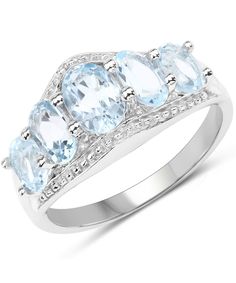 2.97ctw Natural Sky Blue Topaz Rhodium Plated 925 Sterling Silver Right Hand Ring View 1 Aquamarine Stone Ring, Stylish Engagement Rings, Sky Blue Topaz Ring, Blue Topaz Bracelet, 3 Stone Rings, Right Hand Rings, Oval Ring, Three Stone Engagement, White Gold Diamond Rings