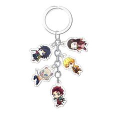 anime keychain with six different avatars on it