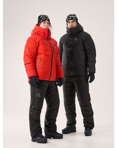 Down-insulated, unisex pant designed for alpine belays and bivouacs in extreme cold. Pants Design, Duvet, Winter Jackets, Water Resistant, Pants, Black, Trousers