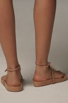 Leather upper Rubber sole Buckle styling Imported | Toe-Loop Stone Sandals by Anthropologie in Brown, Women's, Size: 8, Leather/Rubber Synthetic Toe Post Lace-up Sandals For Vacation, Strappy Lace-up Sandals With Heel Strap For Vacation, Brown Sandals, Rubber Sole, Leather Upper, Anthropologie, Buckle, Size 6, Sandals