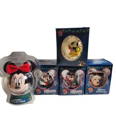 mickey mouse christmas ornament set with 3 ornaments in it's packaging box