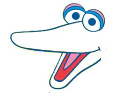 an image of a cartoon bird with big eyes and long beaks, smiling for the camera