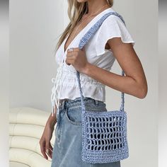 Princess Polly Nwt Blue Crochet Crossbody. Blue Crochet, Nikko, Bag Crochet, Summer Accessories, Princess Polly, Blue Bags, Sales Gifts, Crochet Bag, Shoulder Straps