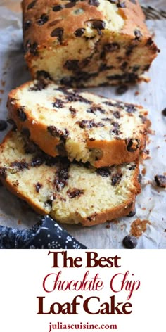 chocolate chip loaf cake with text overlay