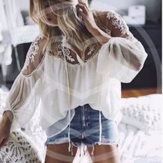 Note: This Listing Is For Cream Boho Chic Peasant Blouse *Front Lined Sheer Fabric *Sheer Lace Bib Neckline *Self-Tie Front Details *Elastic Peasant Sleeve Detail 100% Polyester Also Available In Black Price Firm