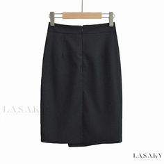 Lasaky - Stylish High-Waisted Wrap Skirt with Asymmetrical Hemline Asymmetrical Solid Bottoms For Workwear, Asymmetrical Solid Bottoms For Work, Office Bottoms With Asymmetrical Hem For Spring, Asymmetrical Pleated Skirt For Work, Fitted Bottoms With Asymmetrical Hem For Office, Fitted Asymmetrical Office Bottoms, Fitted Asymmetrical Bottoms For Office, Chic Asymmetrical Hem Bottoms For Office, Chic Office Bottoms With Asymmetrical Hem