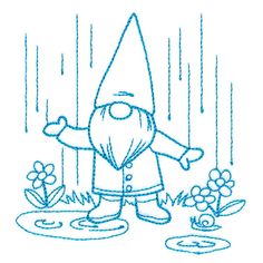 a drawing of a gnome standing in the rain