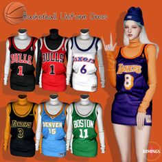 the basketball uniform dress is different colors and sizes