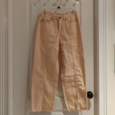 Beautiful Mid Rise Straight Leg Jeans. Casual High Waist Peach Bottoms, Casual Peach Pants For Spring, Casual Peach Bottoms For Spring, Mid Rise Straight Leg Jeans, Orange Jeans, Light Orange, Jeans Denim, Apricot, Straight Leg Jeans