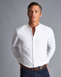 Collarless Shirt Men, Charles Tyrwhitt Shirt, Mandarin Collar Shirt, Collar Shirt Men, Collarless Shirt, White Linen Shirt, Lightweight Blazer, Charles Tyrwhitt, Linen Shirt Men