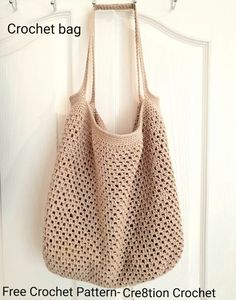 a crochet bag hanging on a door with the text free crochet pattern