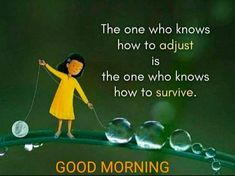 a woman in yellow dress holding a rope with bubbles on it and the words good morning written