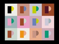 an image of different colored squares with the letters p and p on them in various colors