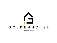 the golden house jewelry store logo is shown in black and white with an orange arrow