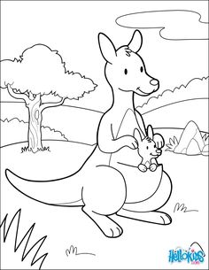 a kangaroo and its baby are sitting in the grass coloring pages for kids to color