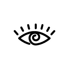 an eye that is drawn in black ink on a white background, with the sun behind it