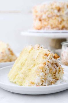 coconut custard cake on a white plate